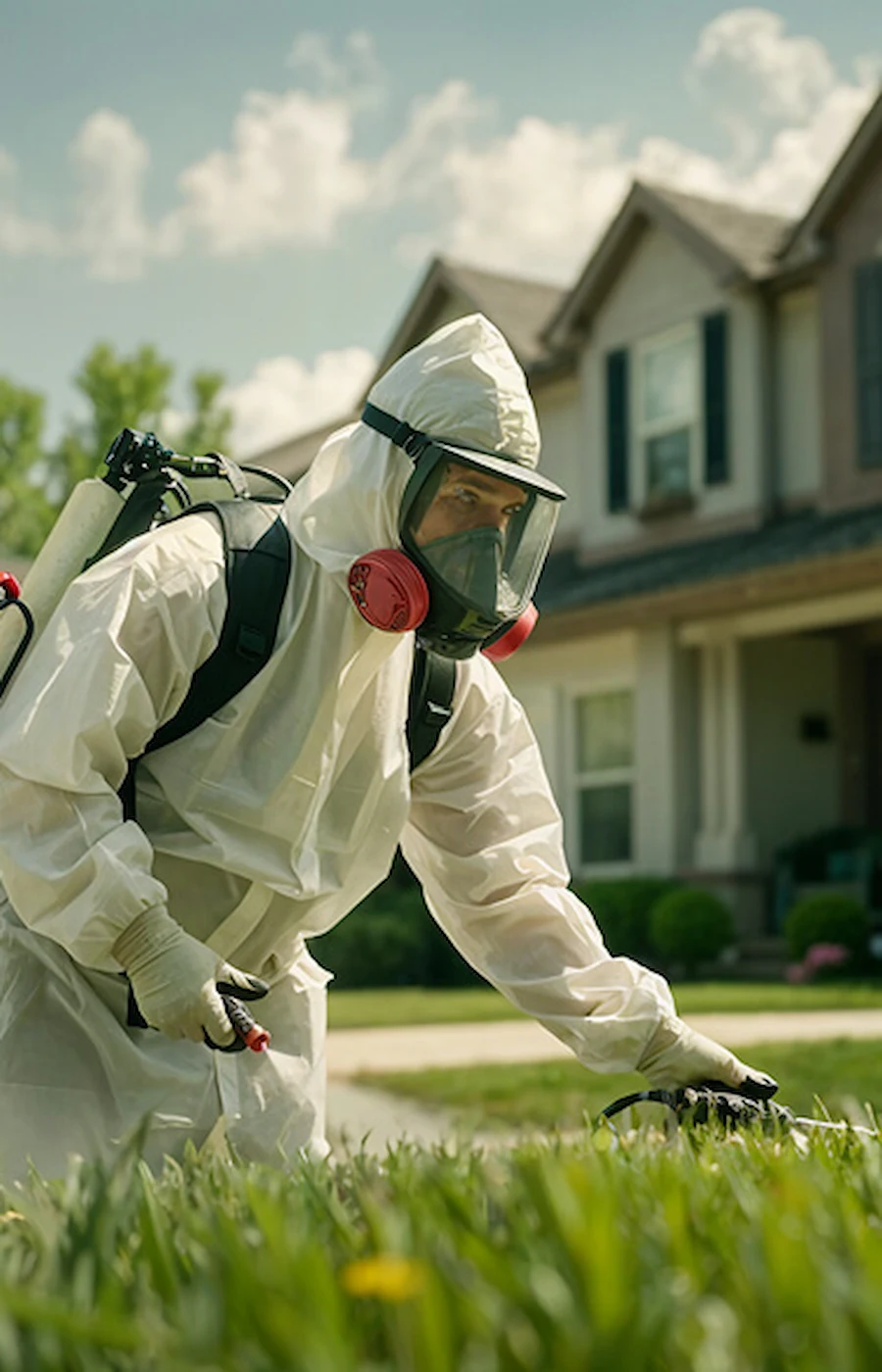 HydPestCare technician spraying for pests in a kitchen